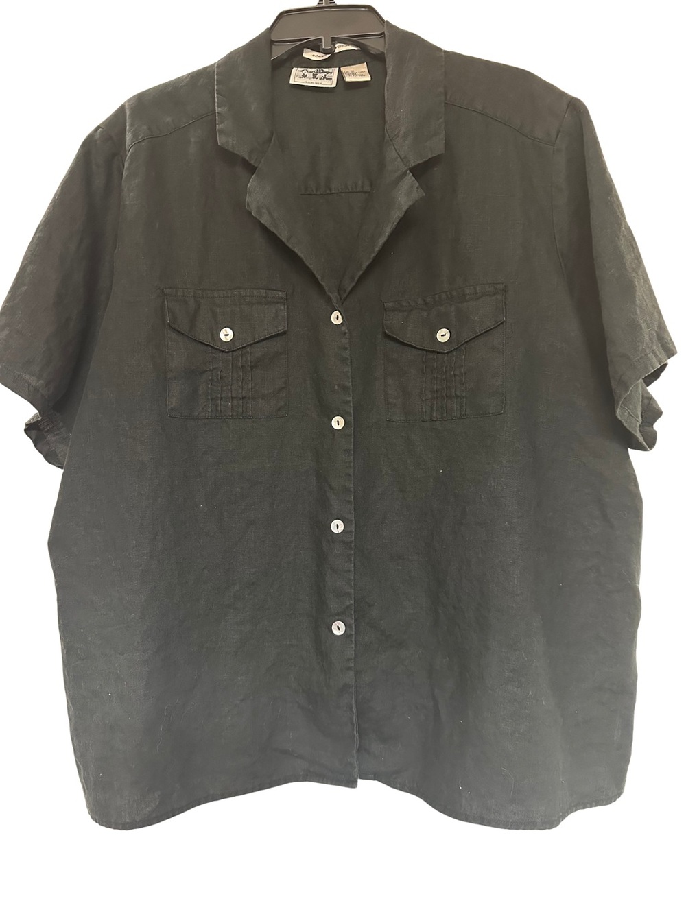 Edward Woman 100% Irish Linen Shirt 1X Black Short Sleeve Button Down Plus Top